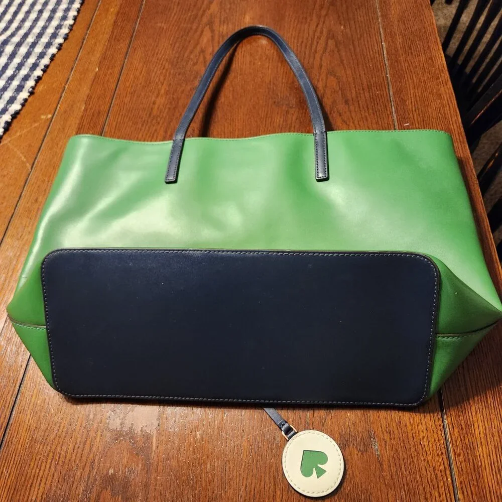 Kate Spade Tanya Tote Bag Green Leather W/ Blue Straps